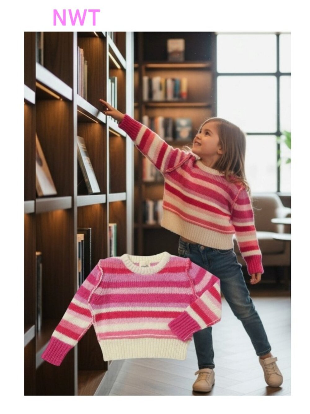 Vignette Berry Stripe Sweater - Soft Cozy Comfortable All-Day Wear Size 4Y